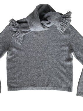 VINTAGE SONIA RYKIEL GREY CASHMERE KNIT SWEATER SCARF TURTLENECK